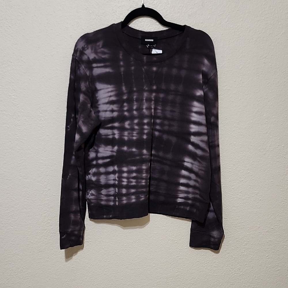 Monrow Black and White Tie-Dye Crew Neck Sweater